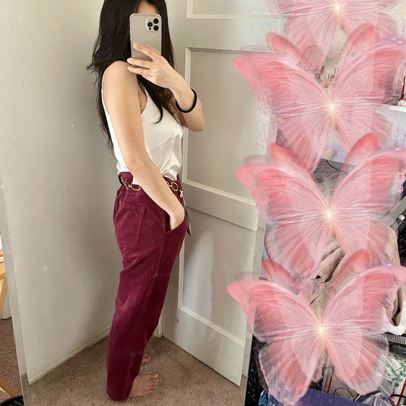 Red Corduroy High Waist Pants - Picture 4 of 7